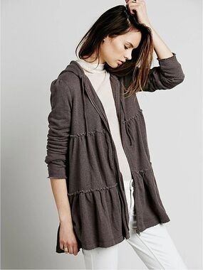 Free People Black Textured Hoodie Cardigan